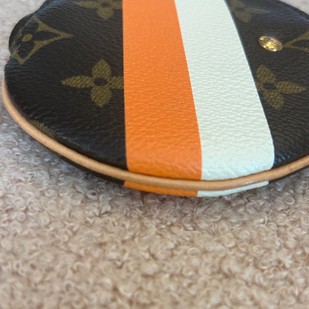 Louis Vuitton Groom Monogram Round Coin Pouch with Orange & Cream Stripes - Picture 6 of 9